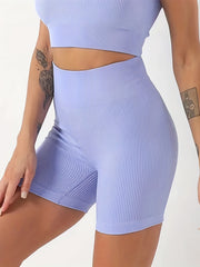 High Waist Ribbed Yoga Shorts Butt Lifting Sweat Absorbing Breathable Elastic