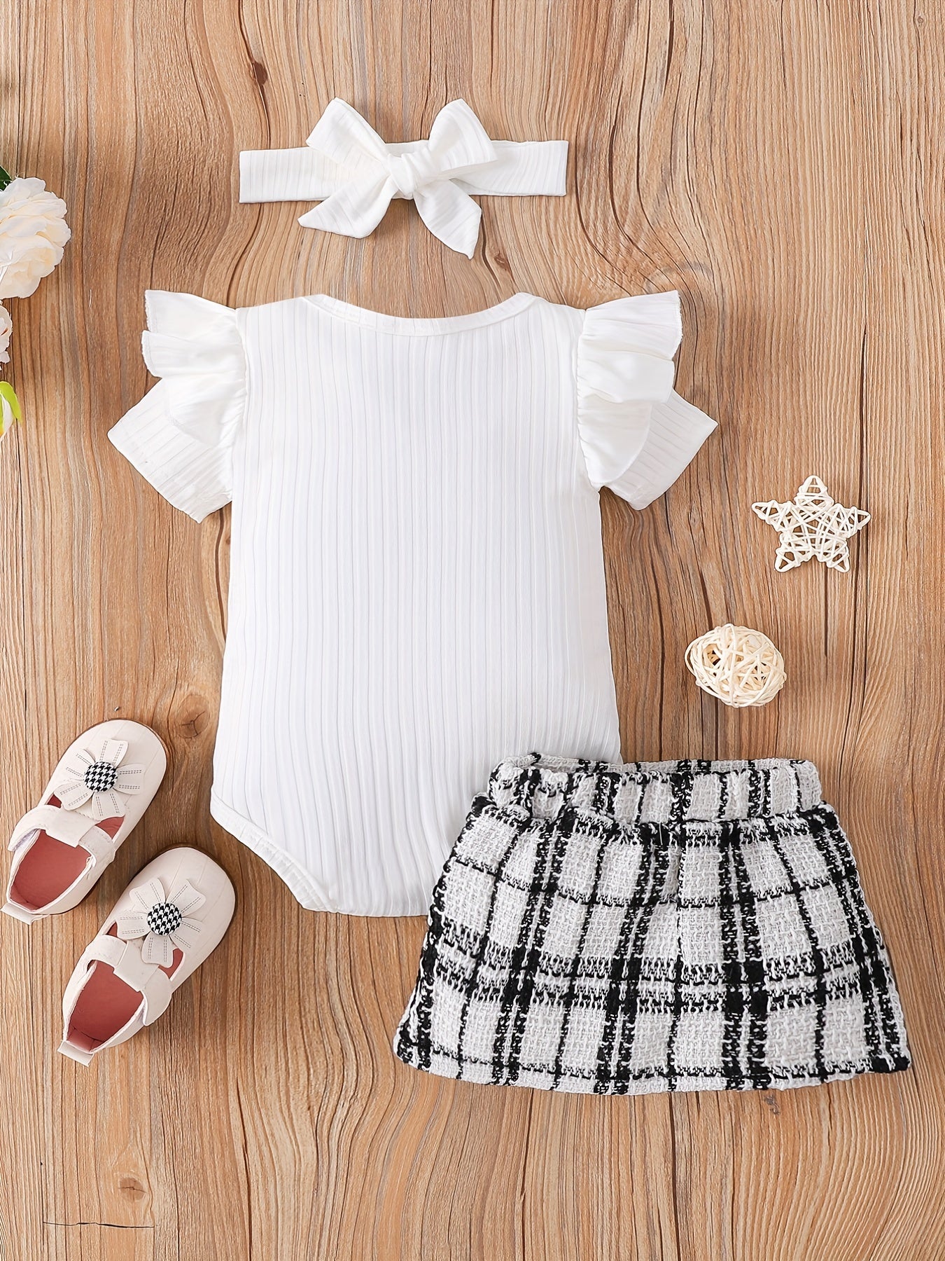 3pcs Newborn Infant Ruffles Romper Skirt Headband Set for Baby Girls