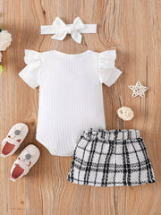 3pcs Newborn Infant Ruffles Romper Skirt Headband Set for Baby Girls