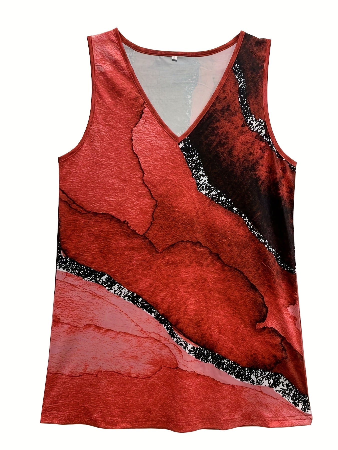 Marble Print Tank Top V Neck Sleeveless Summer Top