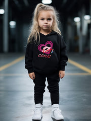 OERYUI Kids Heart Print Hooded Pullover Pants Set for Sports Spring Fall
