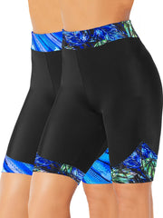 2 Pack Women's Plus Tropical Print High Waist Sports Shorts Set