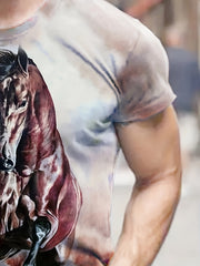 Horse 3D Print Men's Short Sleeve T-shirt Summer Fashion Tee