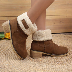 Women's Fuzzy Ankle Boots Chunky Heel Warm Velvet Fluffy Winter Shoes