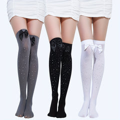 Rhinestone Thigh High Socks Lace Mesh Over The Knee Stockings