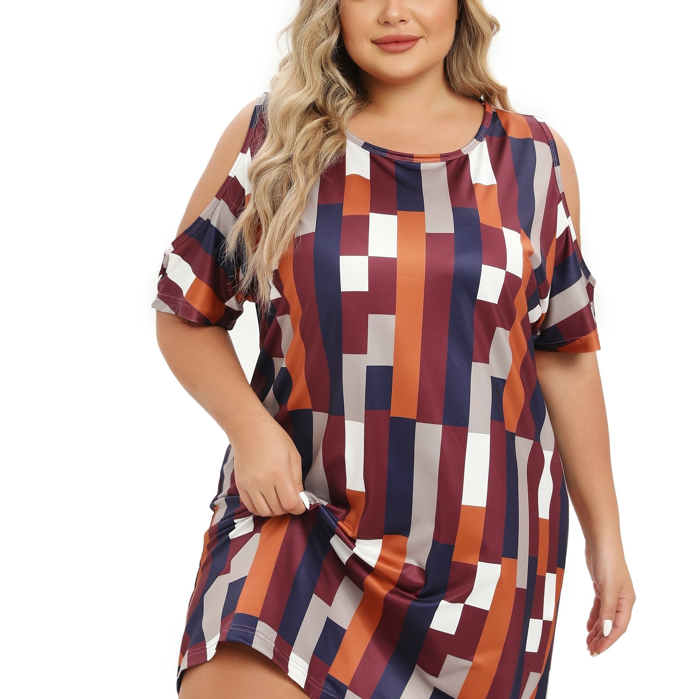 Striped Cold Shoulder Round Neck Sleep Dress