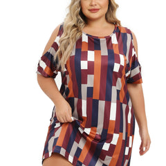 Striped Cold Shoulder Round Neck Sleep Dress