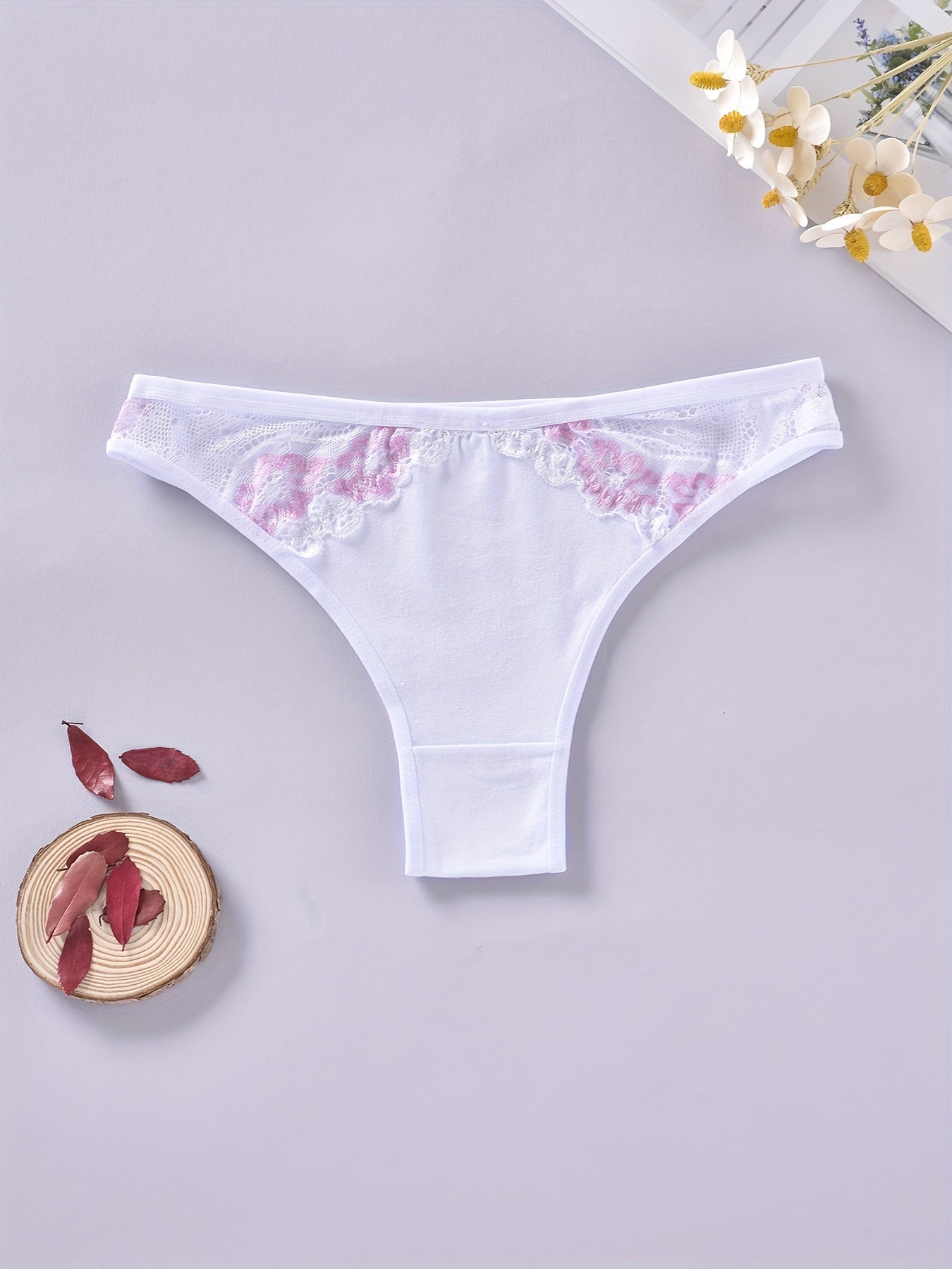 2pcs Lace Thongs Soft & Comfy Stretchy Panties Women's Lingerie