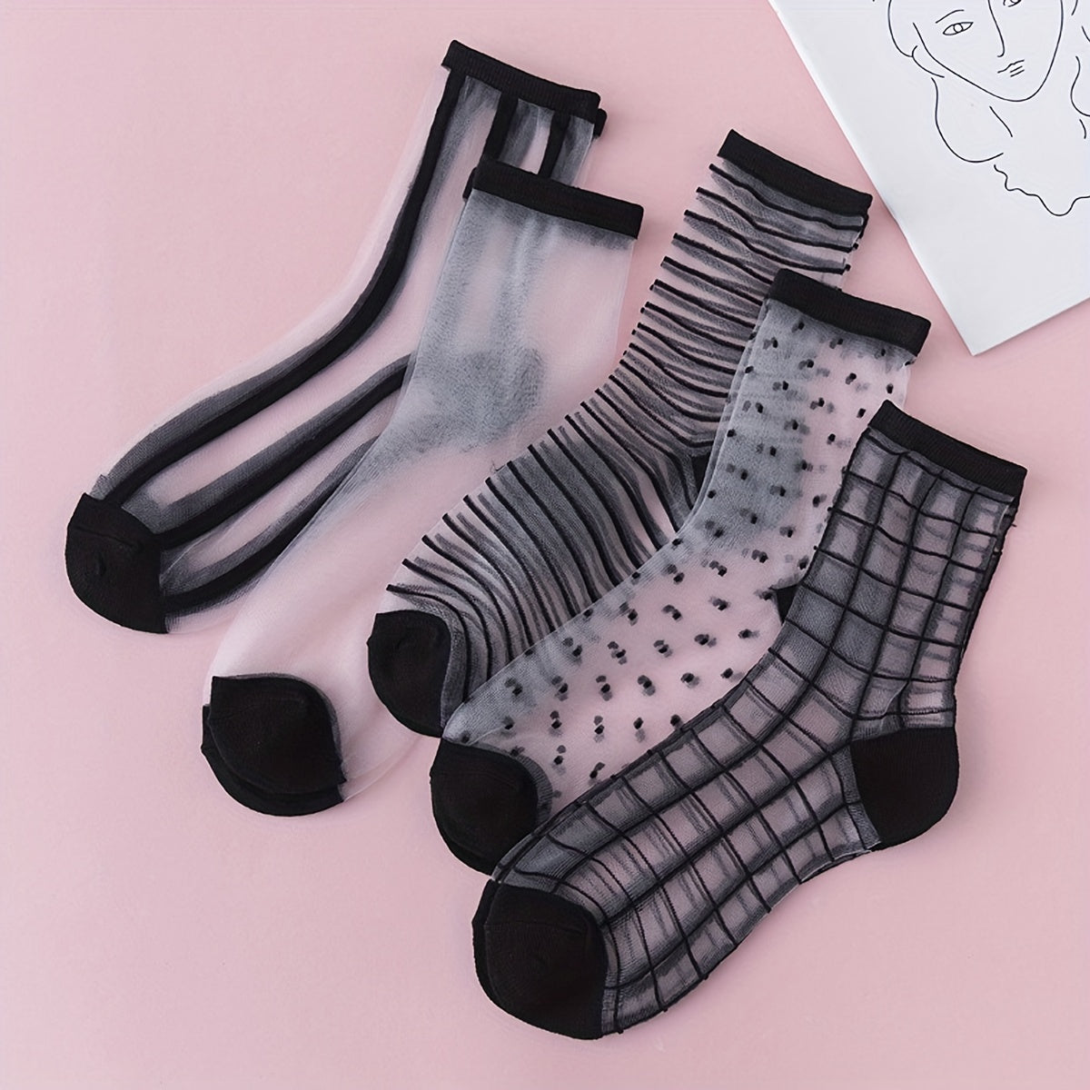 5 Pairs Sheer Mesh Socks Breathable Transparent Stockings Women's Hosiery