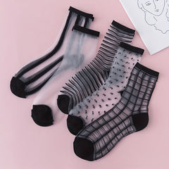 5 Pairs Sheer Mesh Socks Breathable Transparent Stockings Women's Hosiery