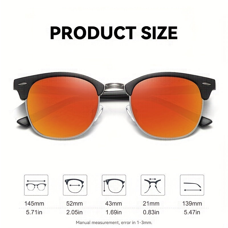 Men's Retro Polarized Driving Sunglasses Semi Rimless Eye Protection