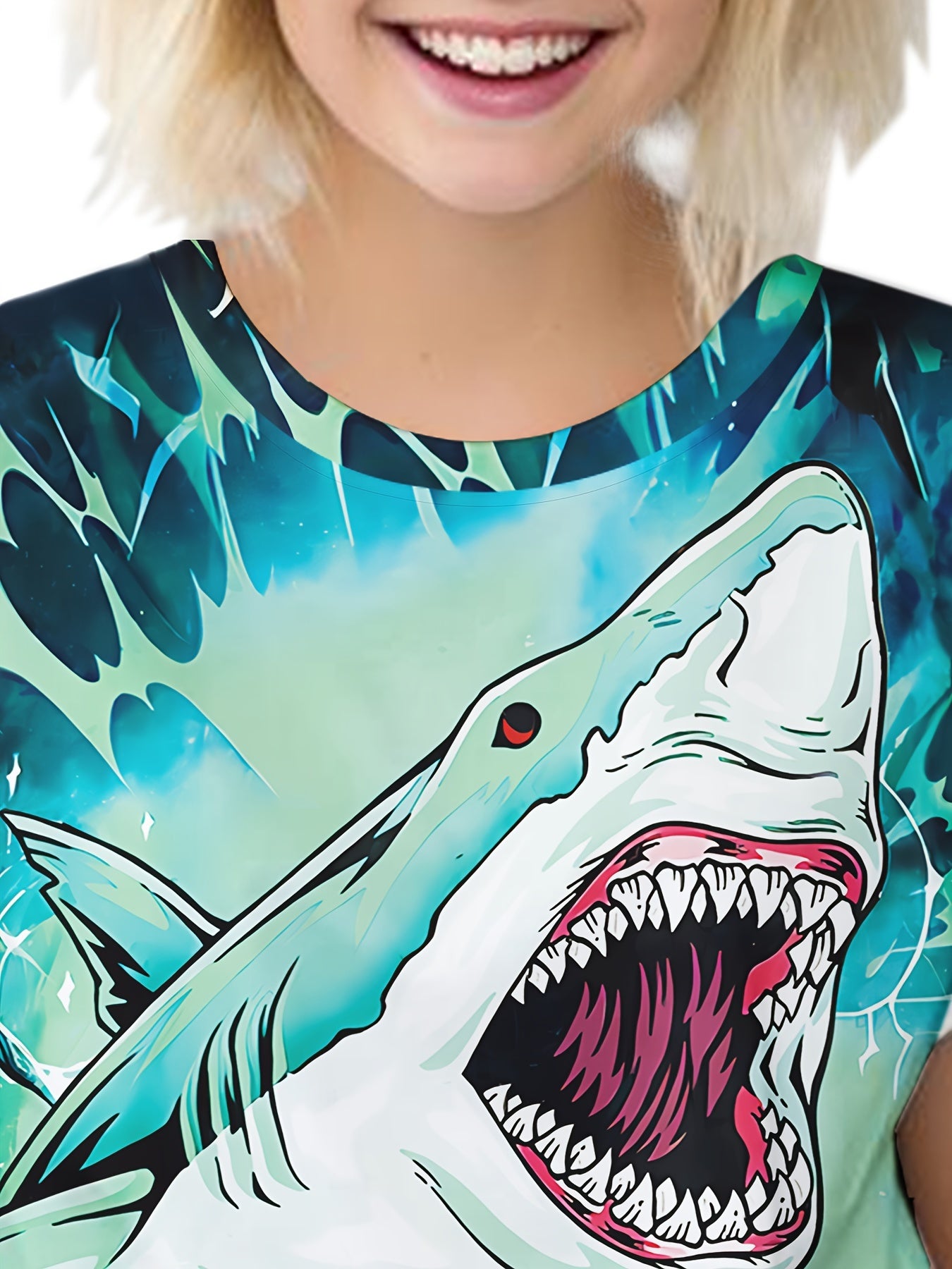 Kids Shark Print Short Sleeve T shirt - Boys Girls Summer Tees