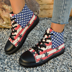 Women's Classic High Top Canvas Shoes Casual Star & Striped Pattern Sneakers