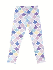 Girls Crown Stars Bow and Fish Scales Athletic Leggings