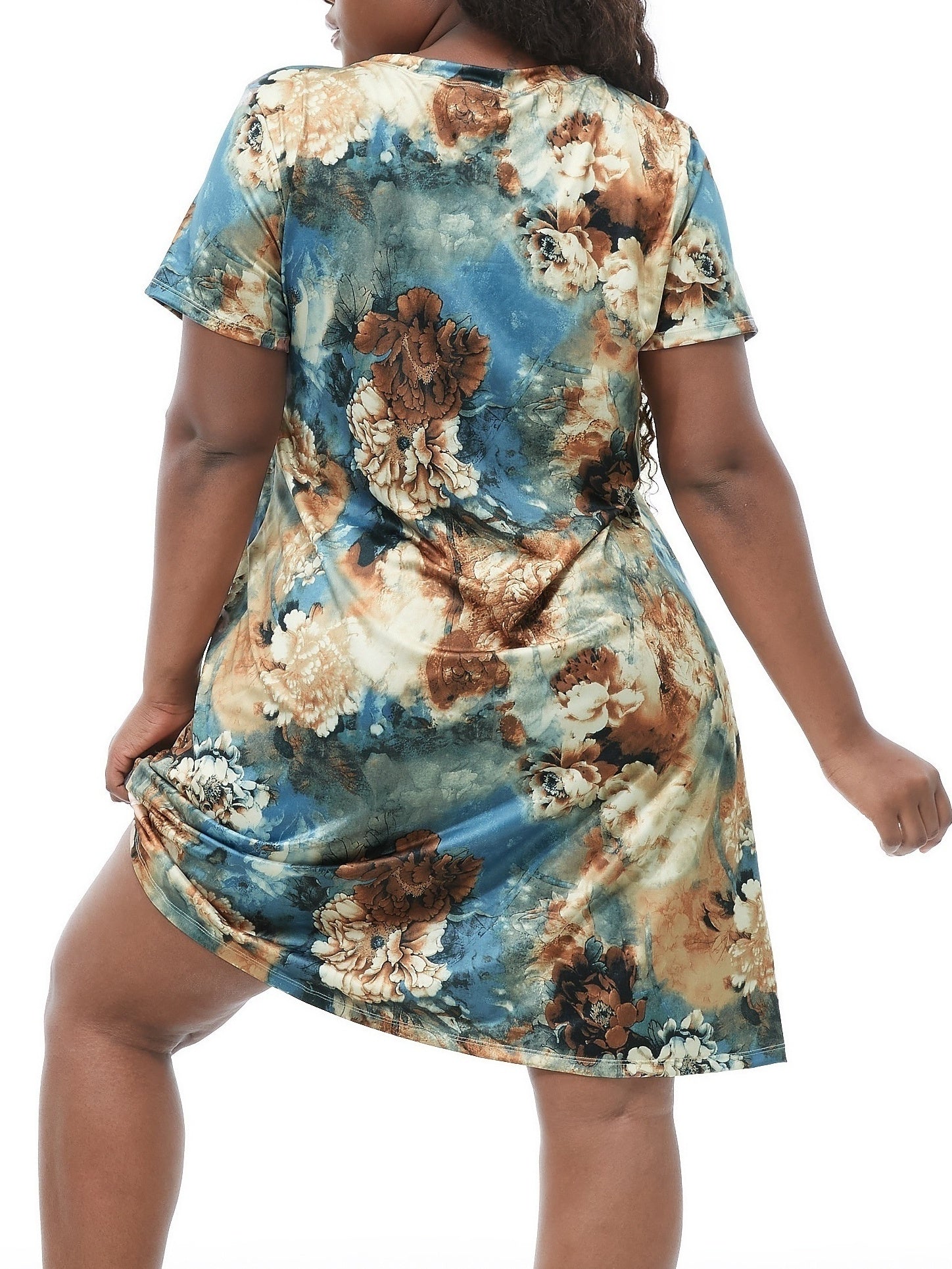Tie Dye Floral Print V-Neck Nightdress