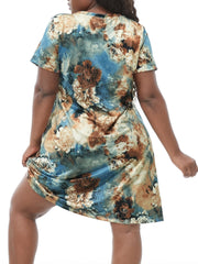 Tie Dye Floral Print V-Neck Nightdress
