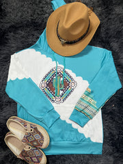 Ethnic Print Kangaroo Pocket Hoodie Long Sleeve Drawstring Hoodie