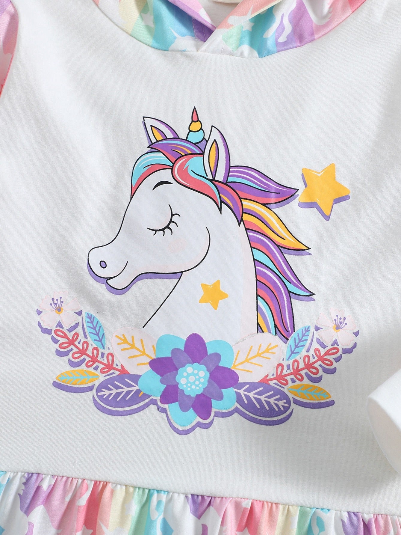 Baby Girls Unicorn Print Hooded Dress Set