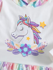 Baby Girls Unicorn Print Hooded Dress Set