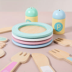 Wooden House Tea Set for Kids - Pretend Play Kitchen Toy