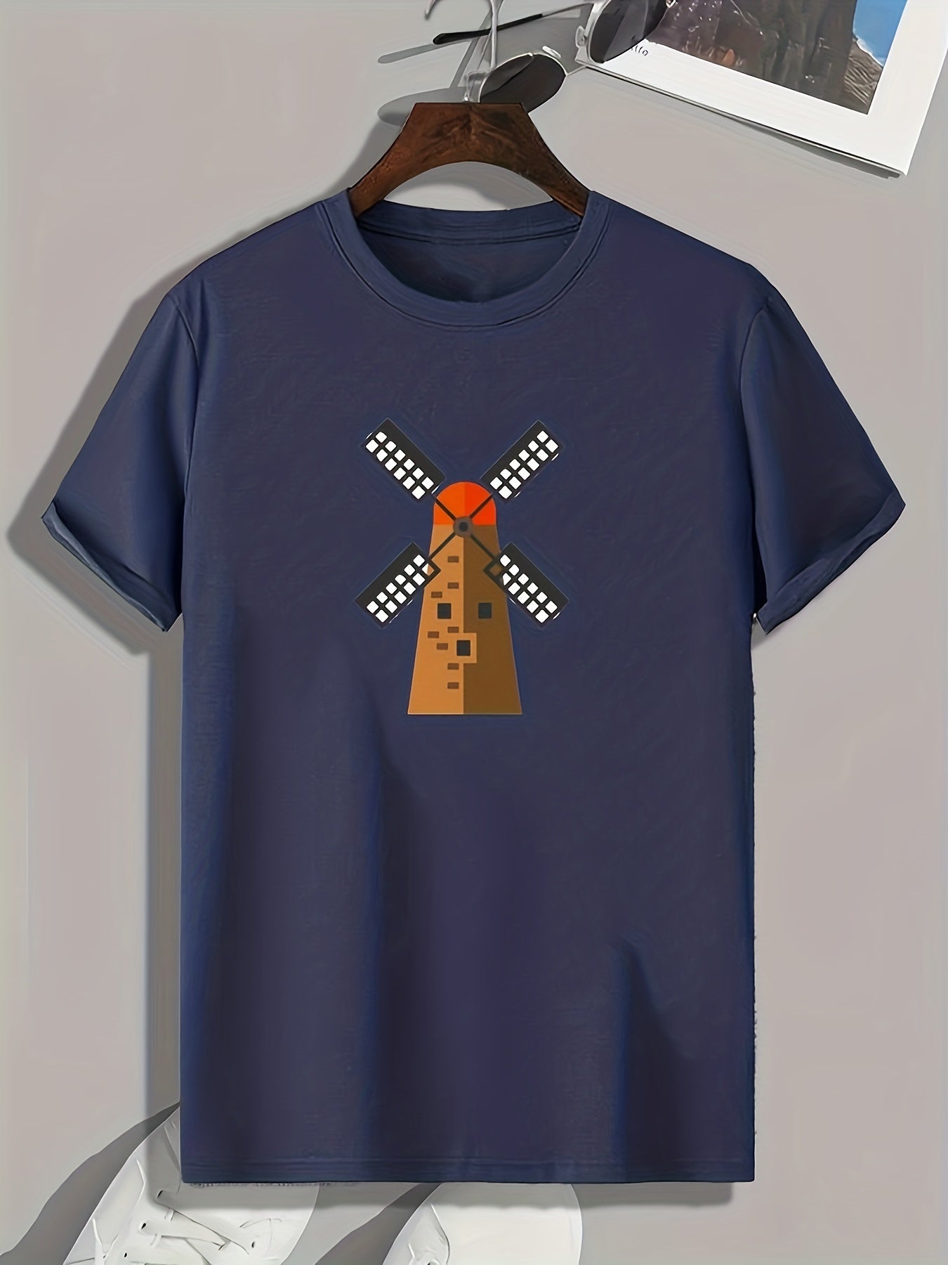 Men's Windmill Print Comfy Stretch Tee for Outdoor Summer