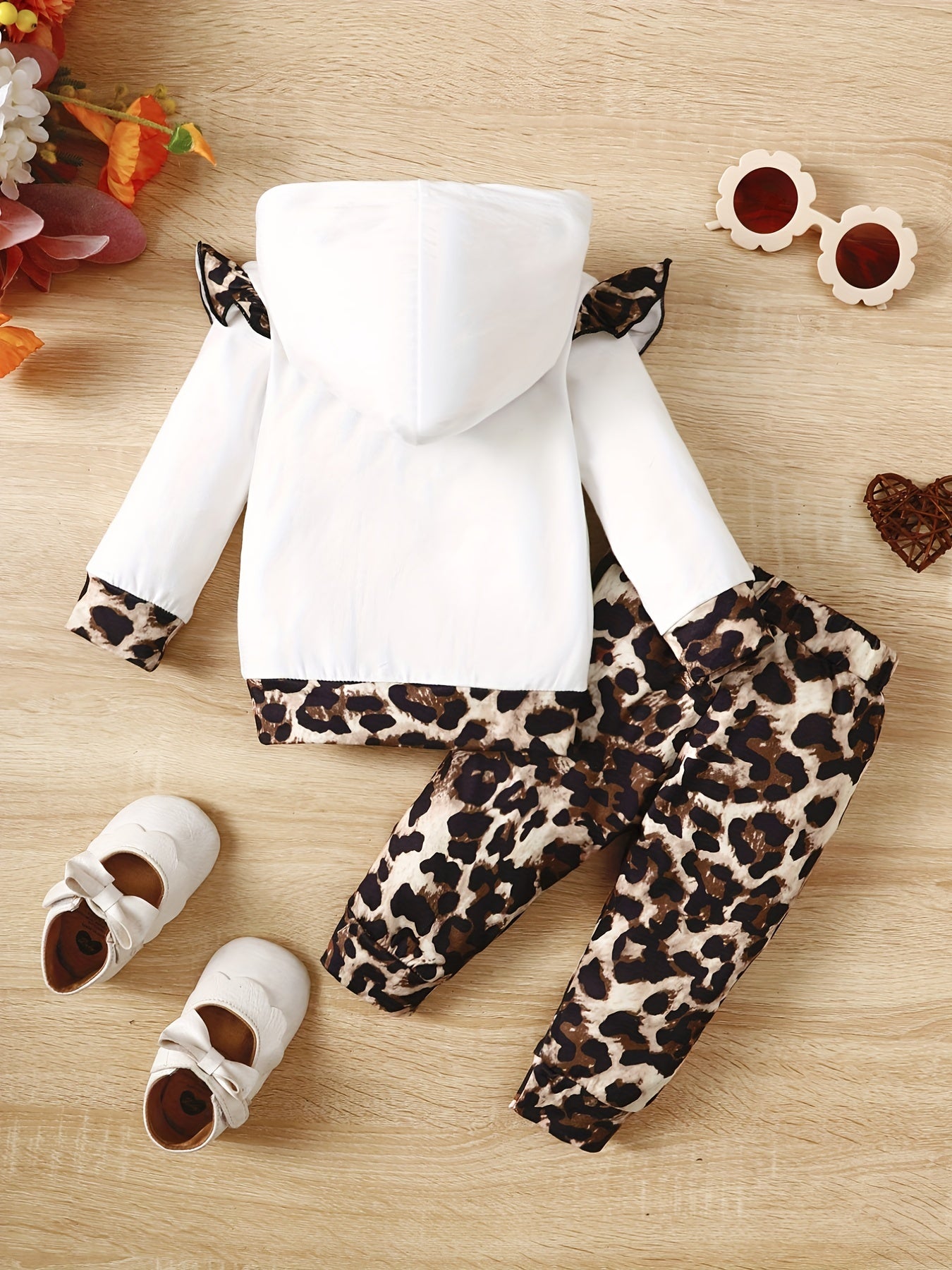 Leopard Pattern Baby Girls Hoodie and Pants Set for Winter