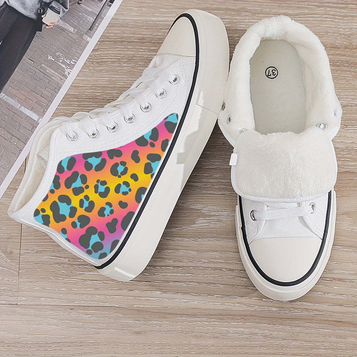 Leopard Print Y2K Plush Lined Thermal Chunky Canvas Sneakers