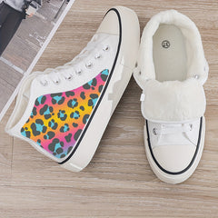 Leopard Print Y2K Plush Lined Thermal Chunky Canvas Sneakers