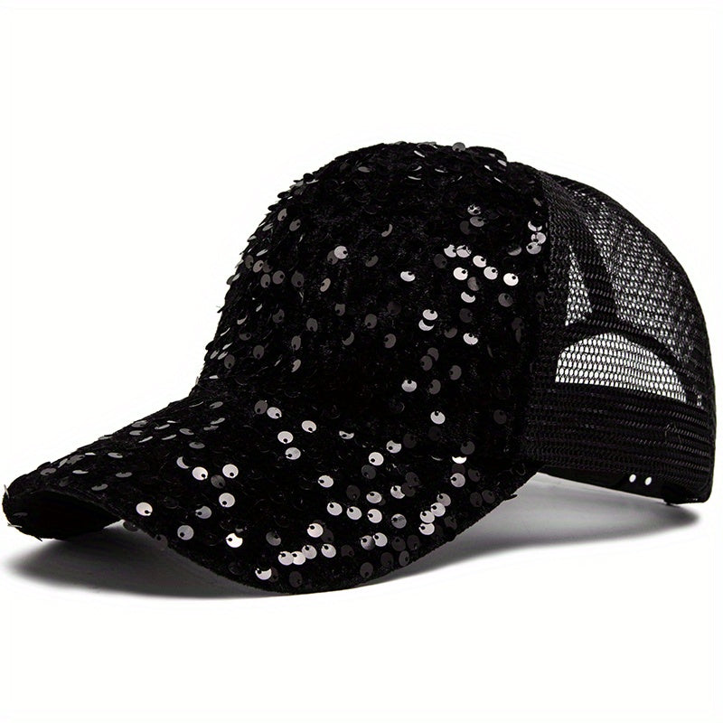 Sequin Mesh Baseball Cap Adjustable Trucker Hat Sunscreen Dad Hats For Women