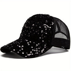 Sequin Mesh Baseball Cap Adjustable Trucker Hat Sunscreen Dad Hats For Women