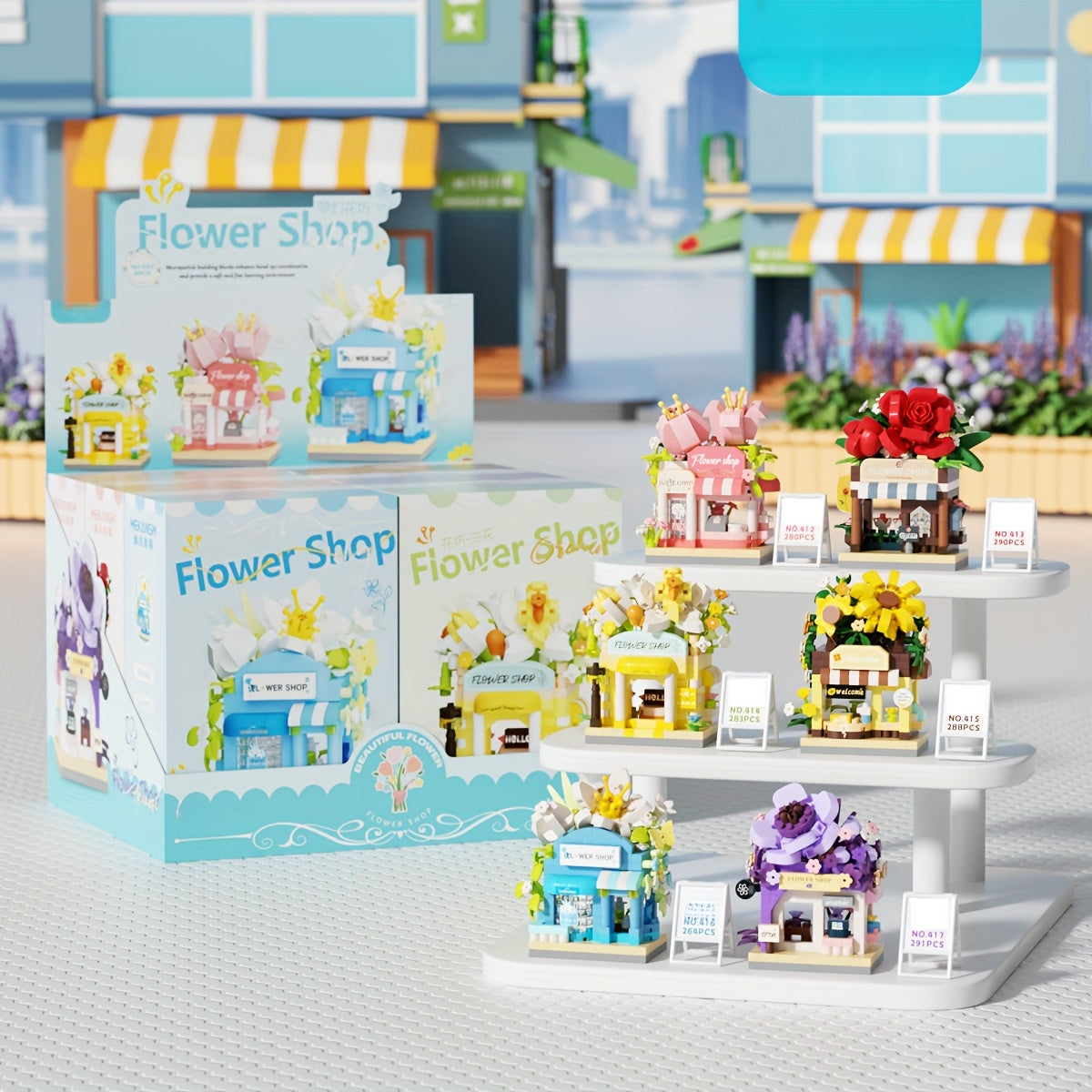 Floral Shop Building Blocks w/ Roses & Sunflowers Toy Display