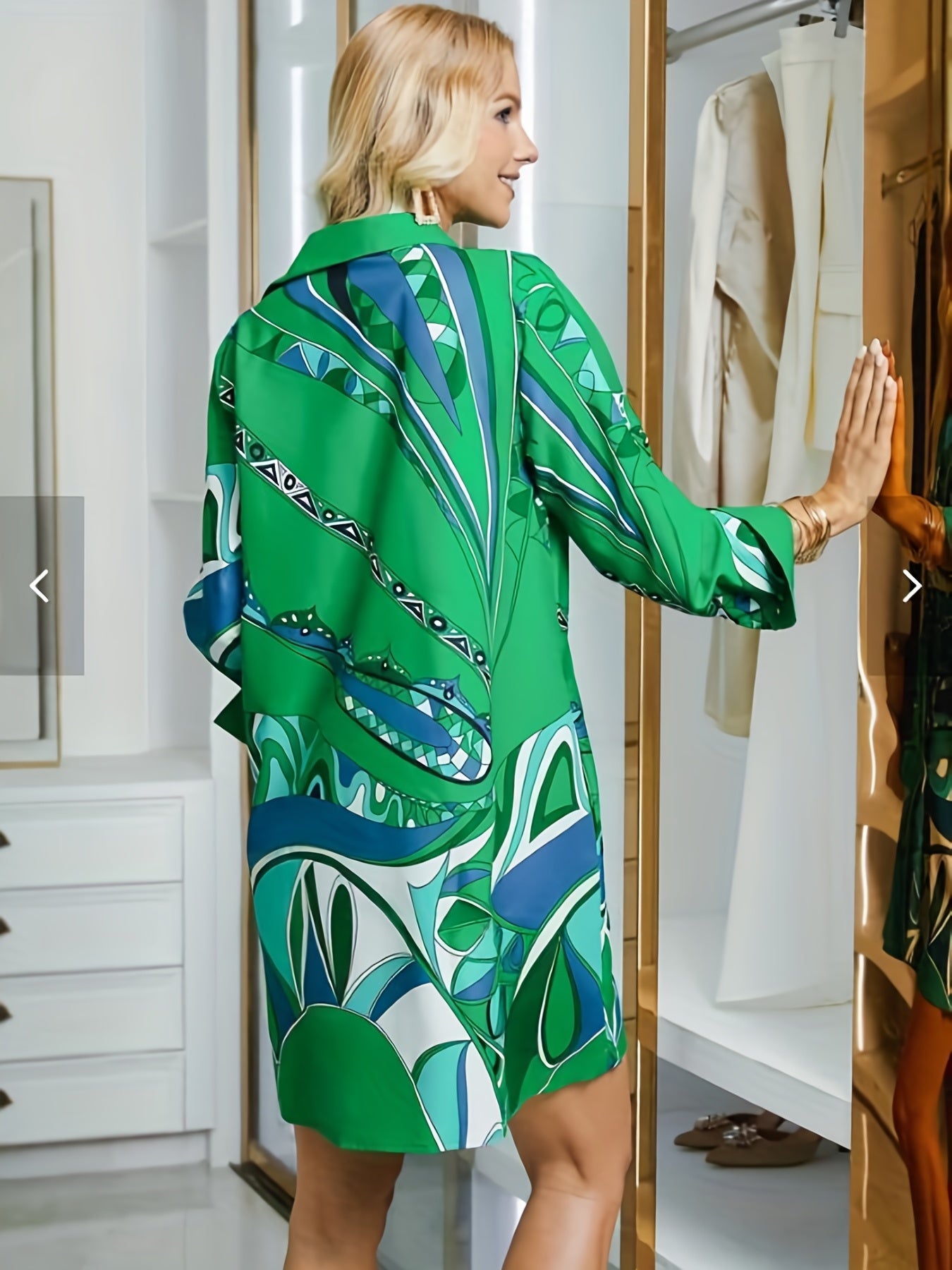 Casual Geo Print Button Up Shirt Dress