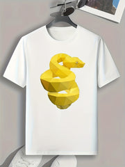 Yellow Snake Print Men's Graphic T shirt for Summer