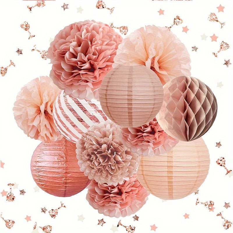11pcs Rose Golden Paper Ball Lantern Party Decor