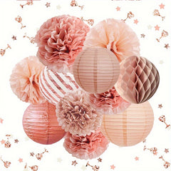 11pcs Rose Golden Paper Ball Lantern Party Decor