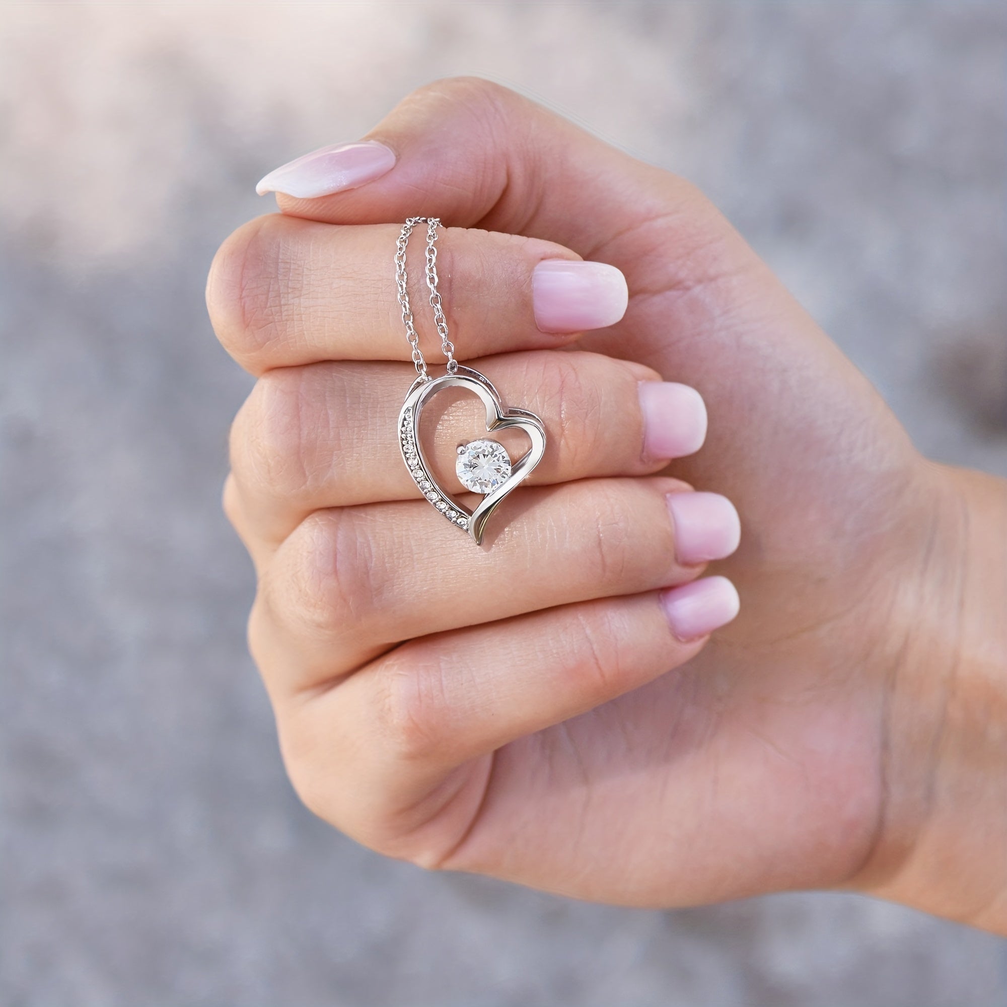 Grandmother Gift Necklace Cubic Zirconia Heart Pendant