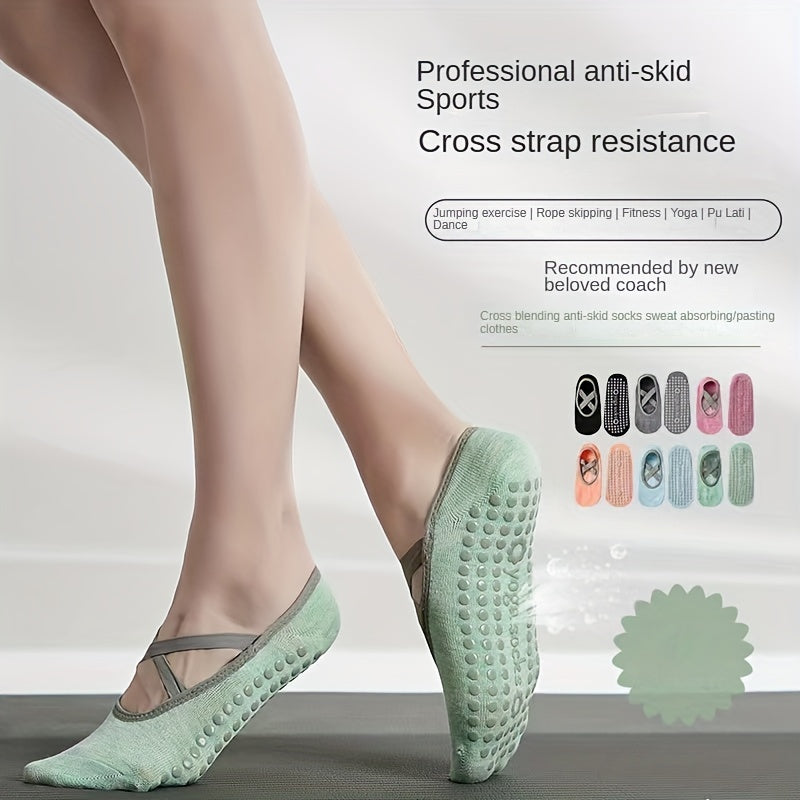 Women's Non Slip Yoga Socks with Cross Strap and Grips