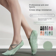 Women's Non Slip Yoga Socks with Cross Strap and Grips