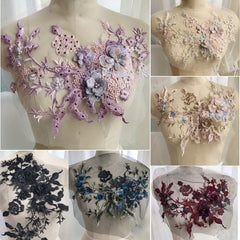 Colorful 3D Nail Beads Hot Drill Embroidery Lace Applique Dress DIY Clothing