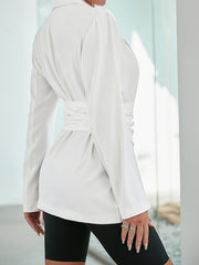 Waist Belt Slim Fit Blazer Coat Long Sleeve Loose Mid Length Outerwear