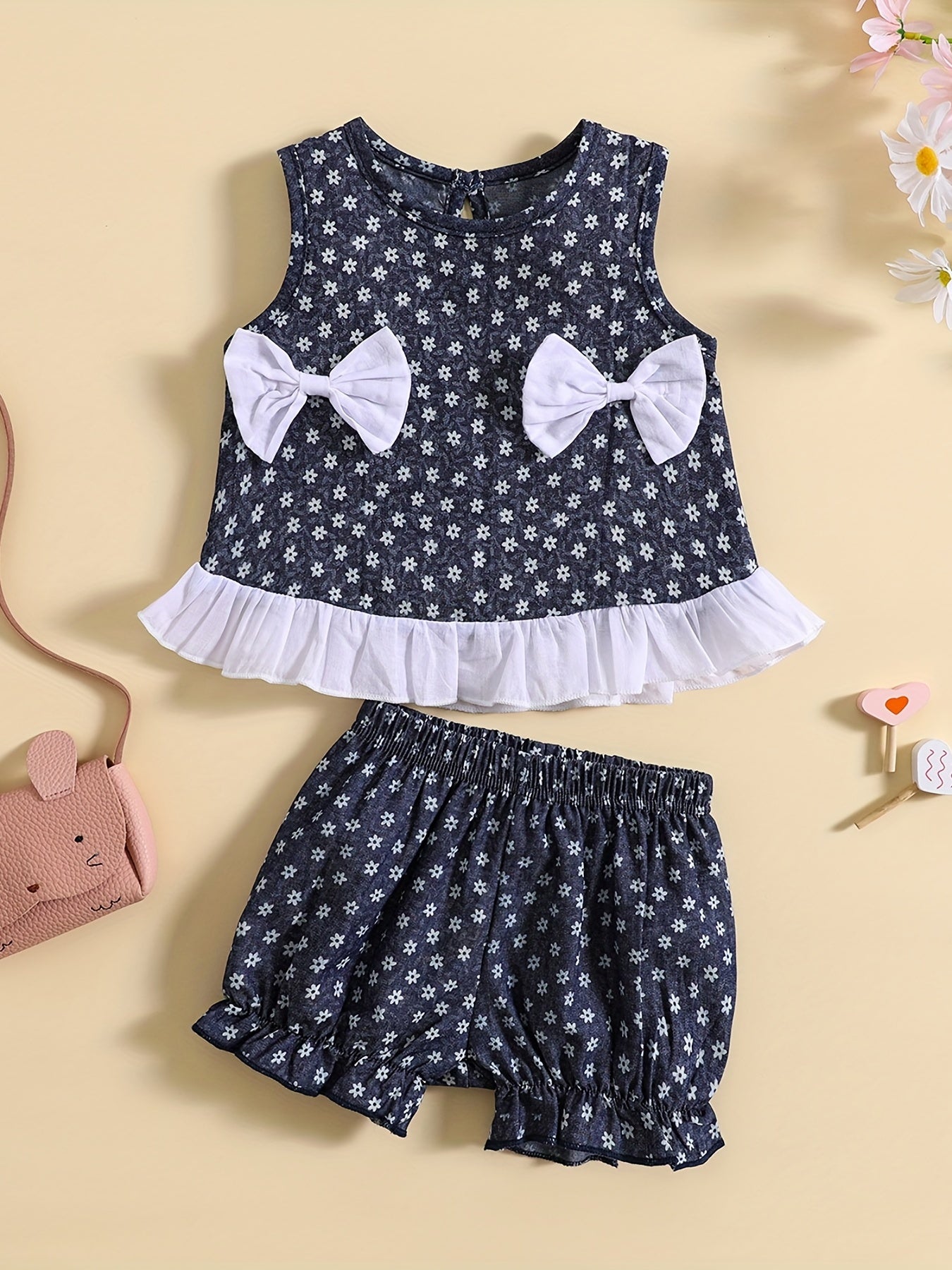 Baby Girls Crop Top and Shorts Set with Bows