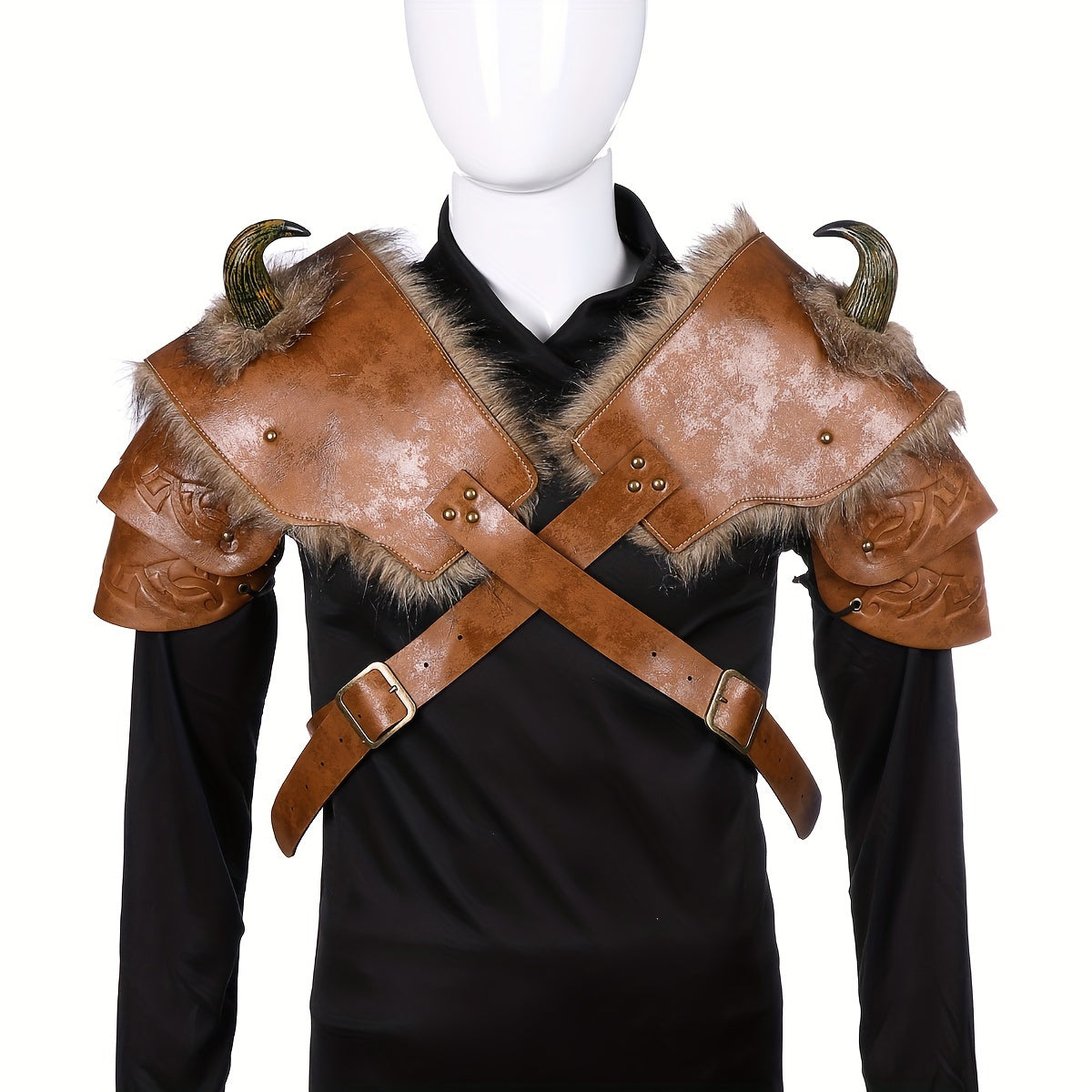 Vintage Brown Viking Shoulder Armor Halloween Cosplay Props