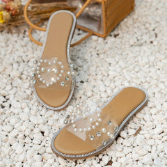 Pearl Rhinestone PVC Slides Women's Sports Slippers