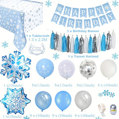 Snowflake Birthday Balloon Set with Banner & Tablecloth