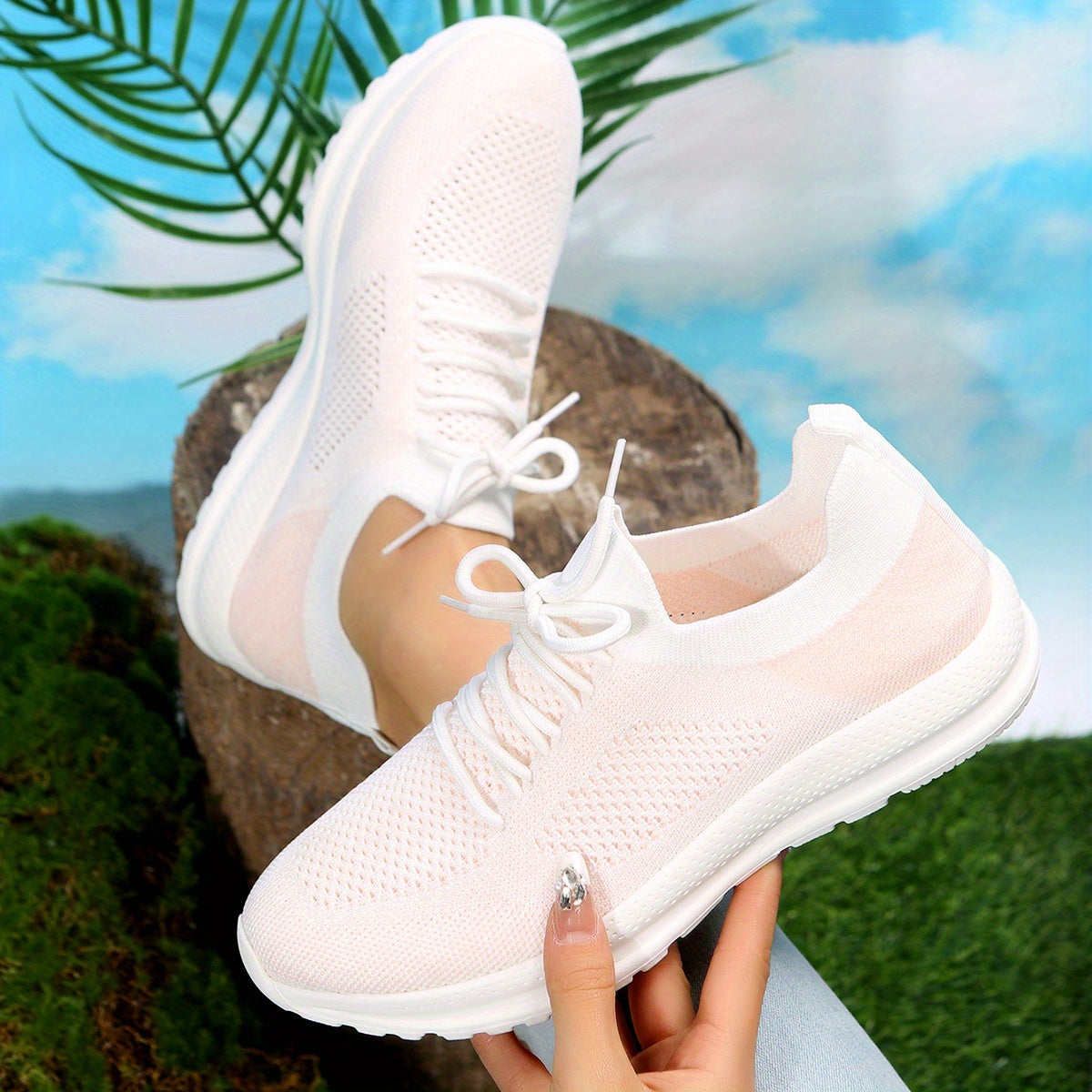 Women's Knitted Sports Shoes Lightweight Lace Up Non Slip Running Shoes