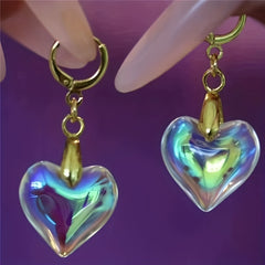 Colorful Heart Pendant Earrings Punk Style Ear Jewelry For Girls