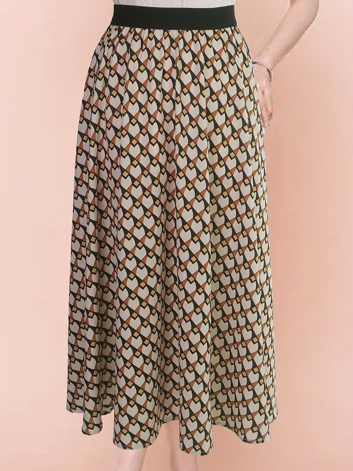 Geometric Print High Waist Skirt - Women's Casual Skirt
