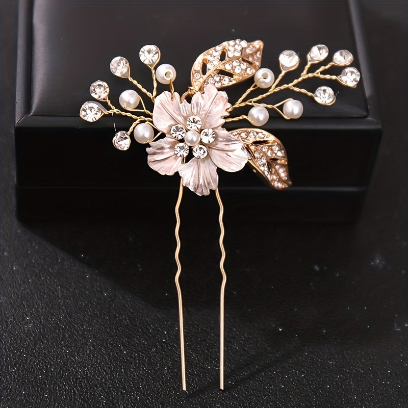 Faux Pearl Hair Jewelry Flower Hairpins Rose Golden Silvery Hair Clip Wedding