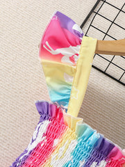 Girls Rainbow Unicorn Stripe Suspender Dress
