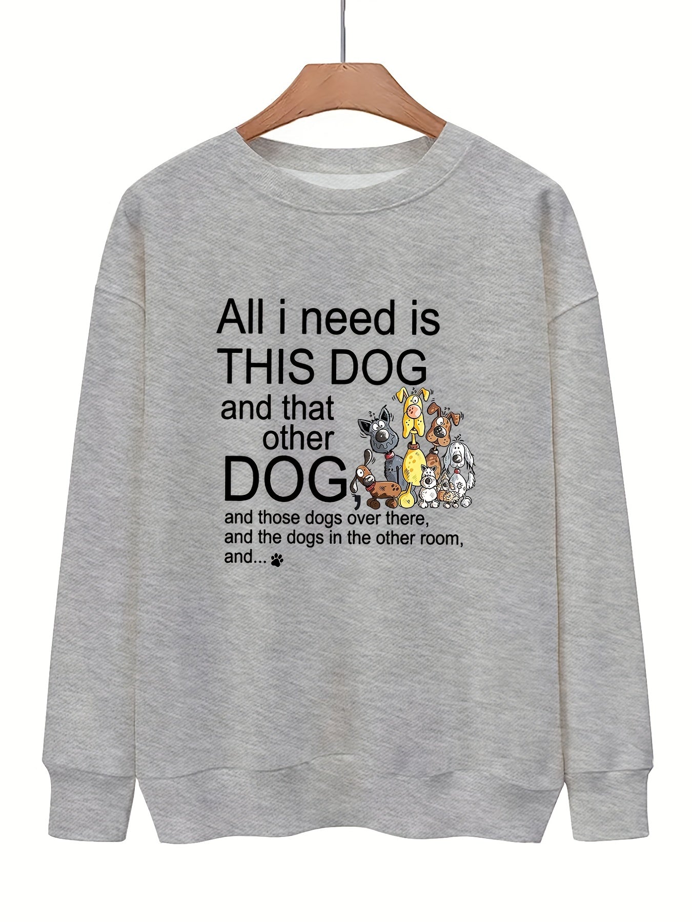 Dog & Letter Print Sweatshirt Casual Loose Crew Neck Sweatshirt